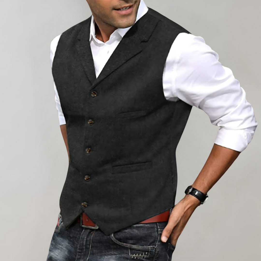 Men's slim-fit herringbone vest in British style