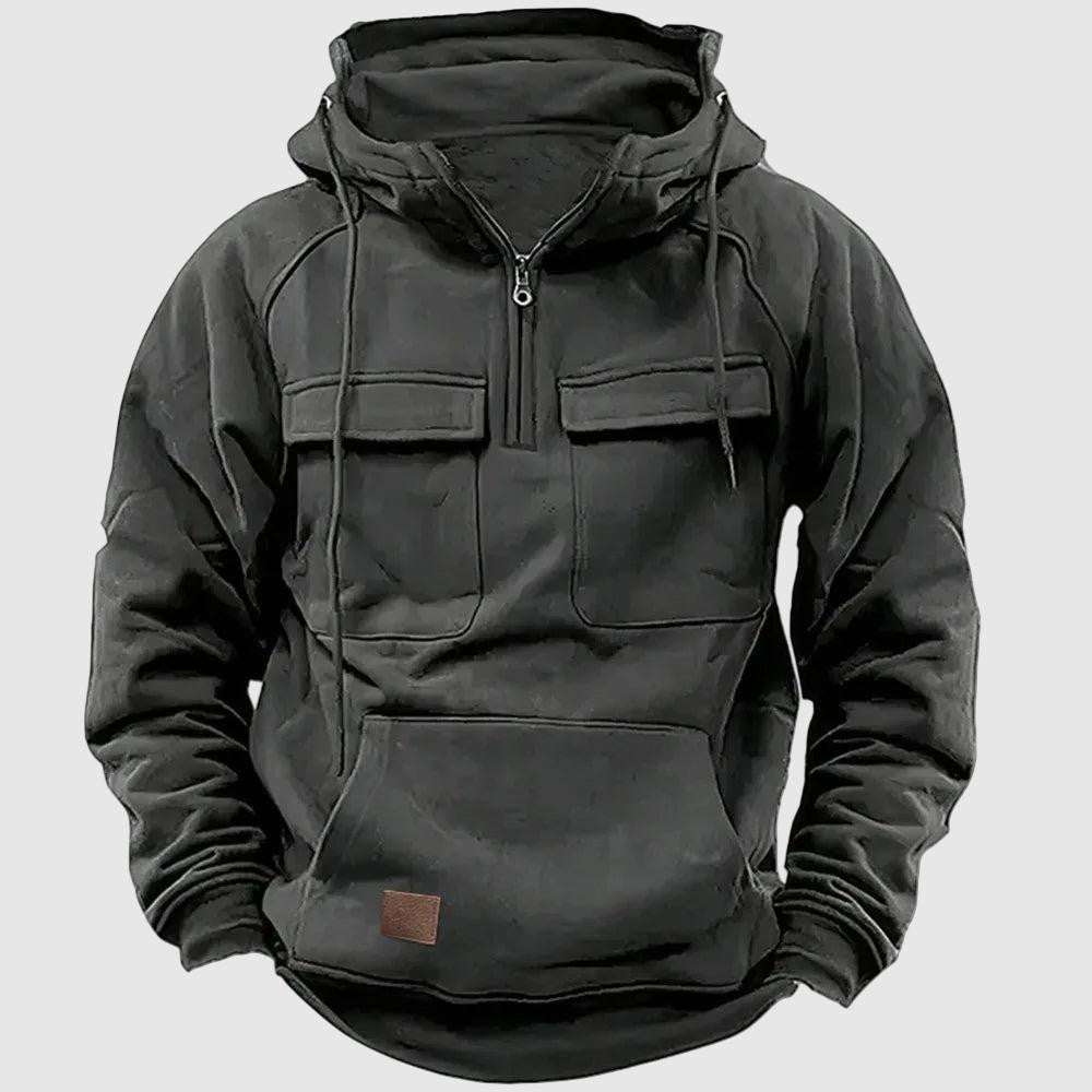 Men's half-zip hoodie with patch pocket