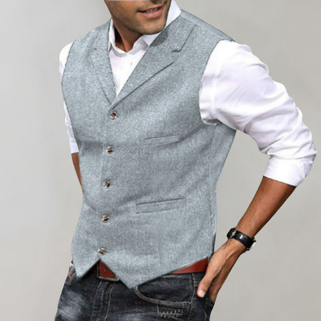 Men's slim-fit herringbone vest in British style