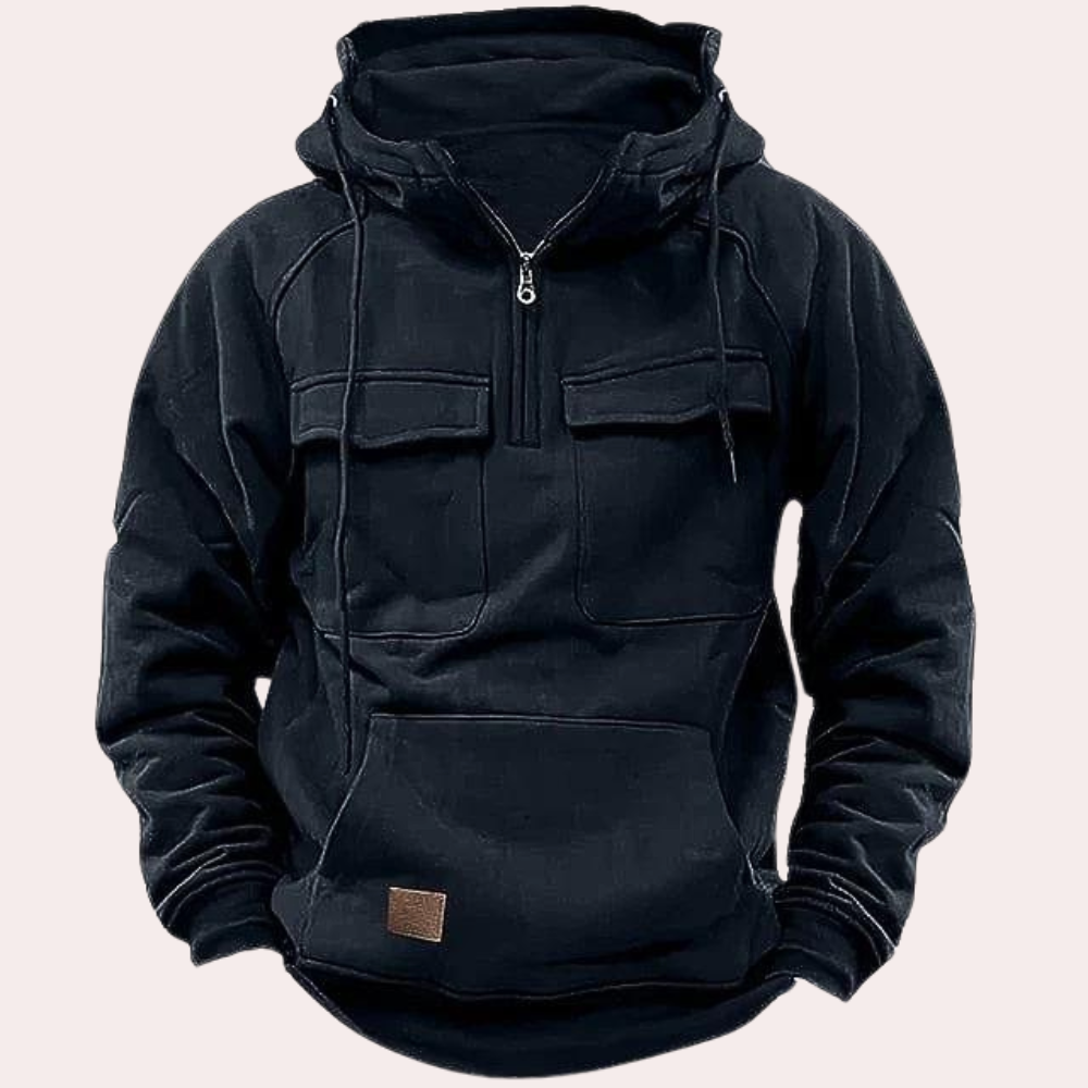 Men's hooded solid color sweatshirt jacket