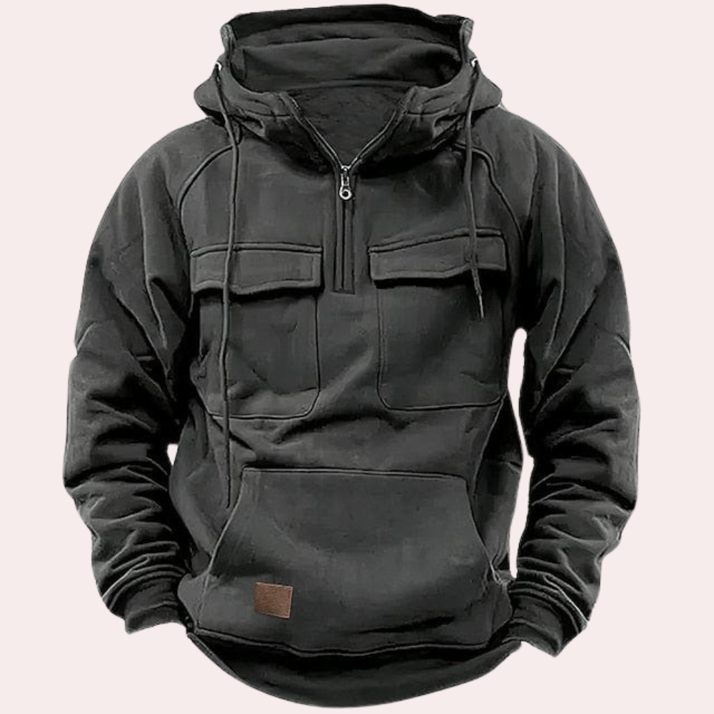 Men's hooded solid color sweatshirt jacket