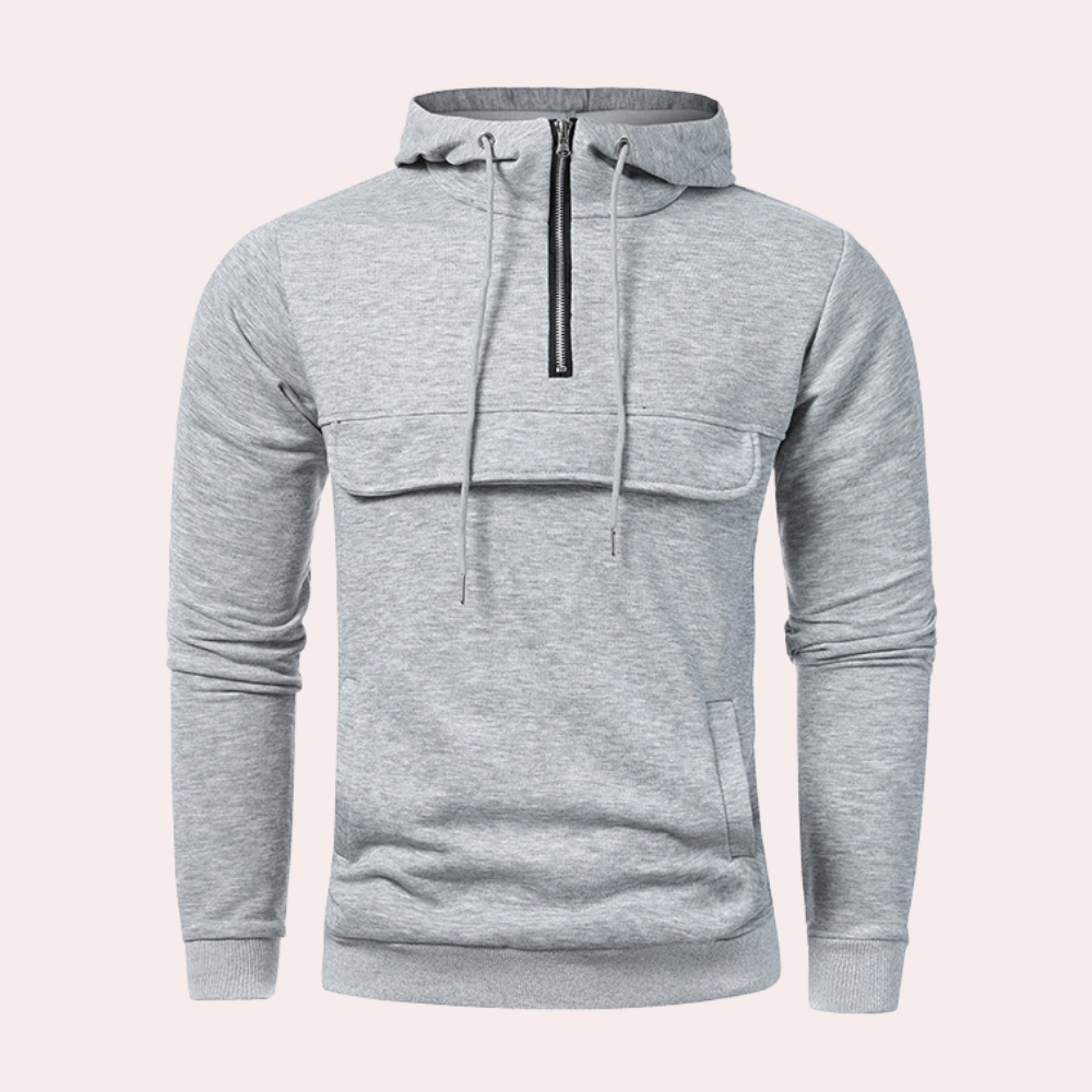 Men's basic mass zipper hooded sweatshirt with pockets