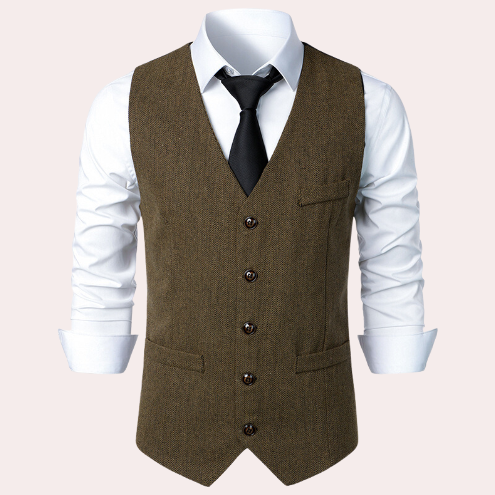 Men's retro v-neck single-breasted casual vest