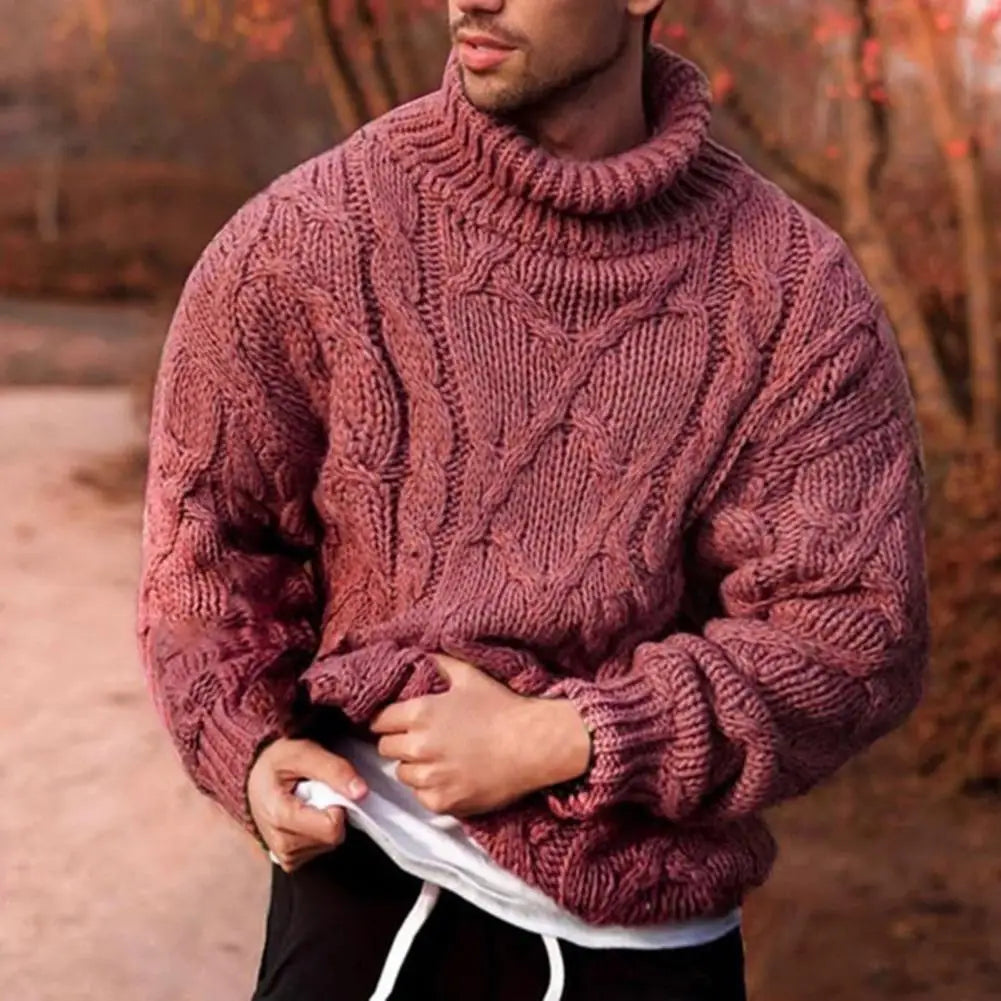 Men's chunky cable-knit turtleneck sweater