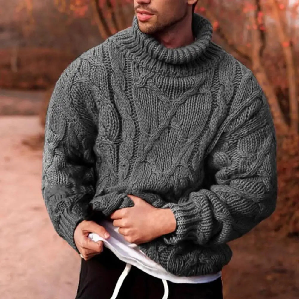 Men's chunky cable-knit turtleneck sweater
