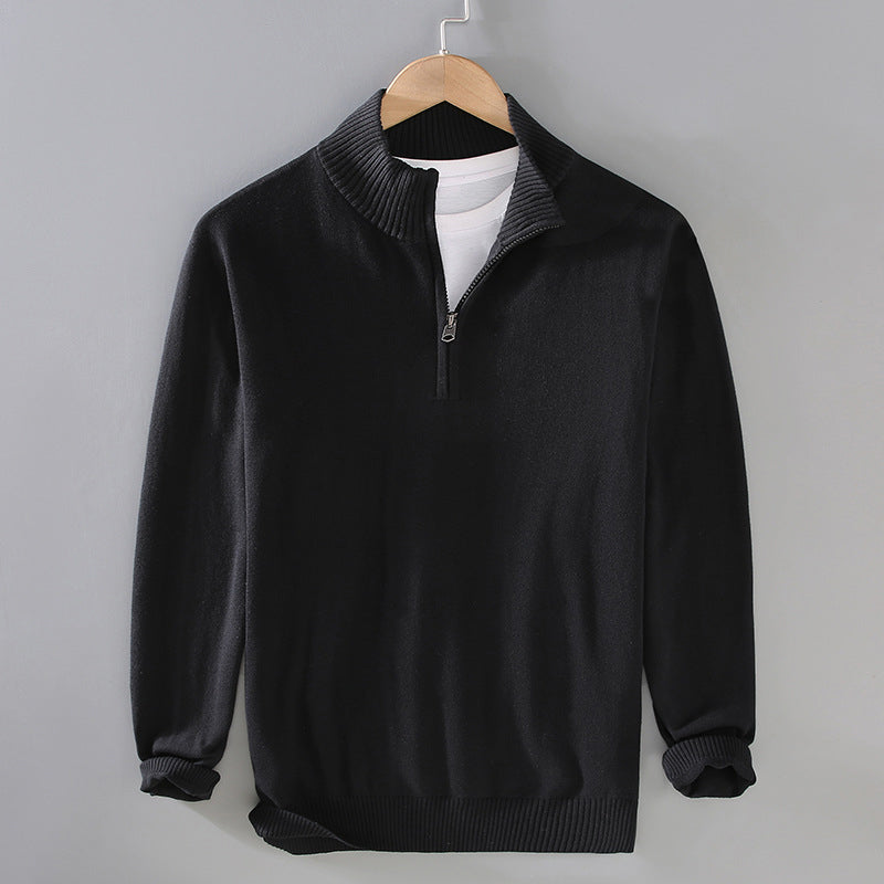 Men's casual sweater with half-zip closure for cold weather