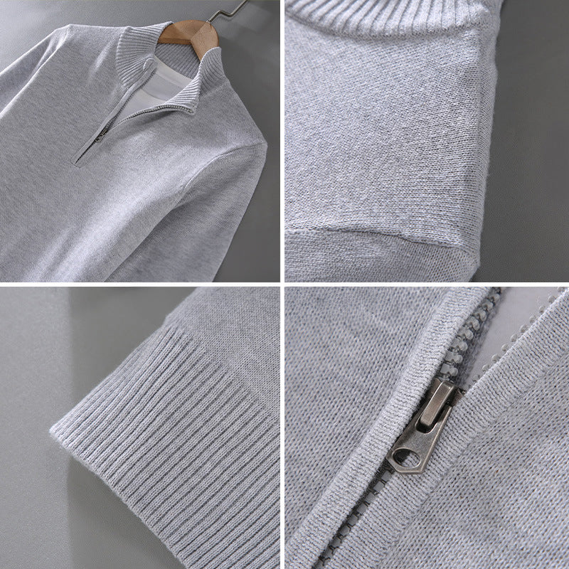 Men's casual sweater with half-zip closure for cold weather