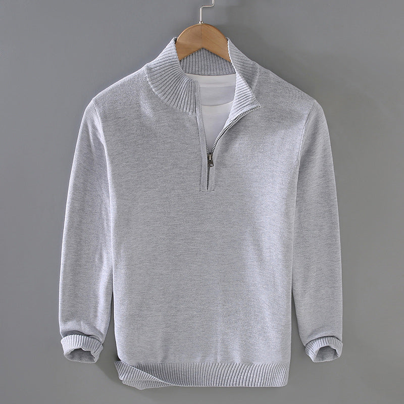 Men's casual sweater with half-zip closure for cold weather