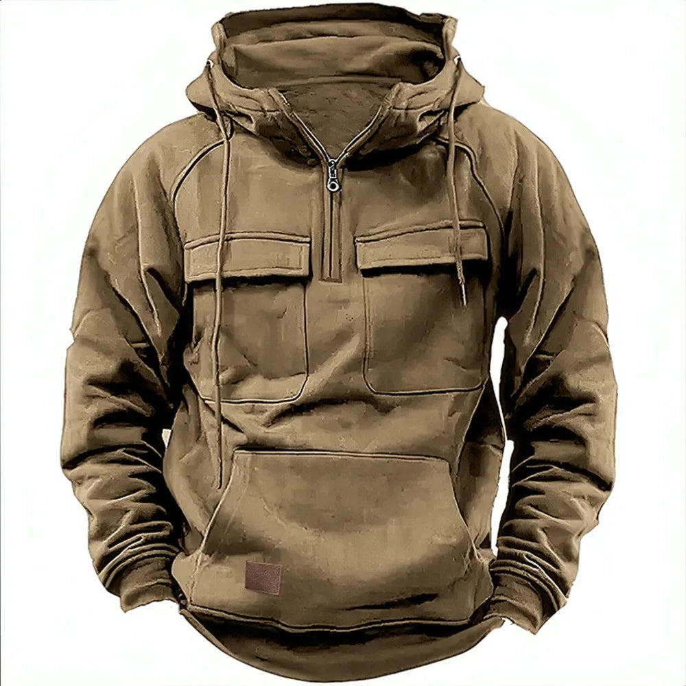 Men's half-zip hoodie with patch pocket