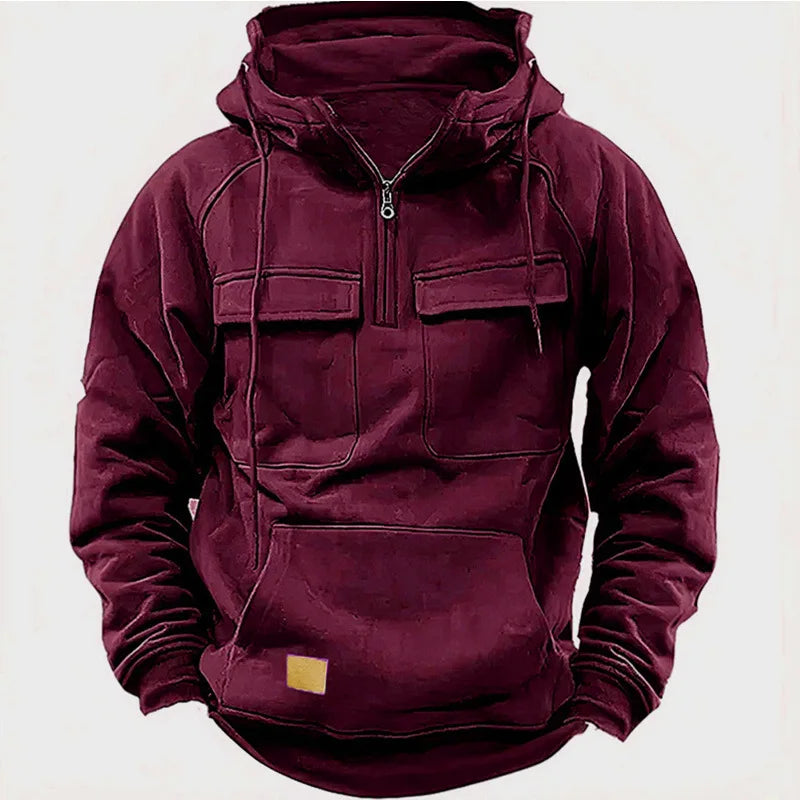 Men's half-zip hoodie with patch pocket