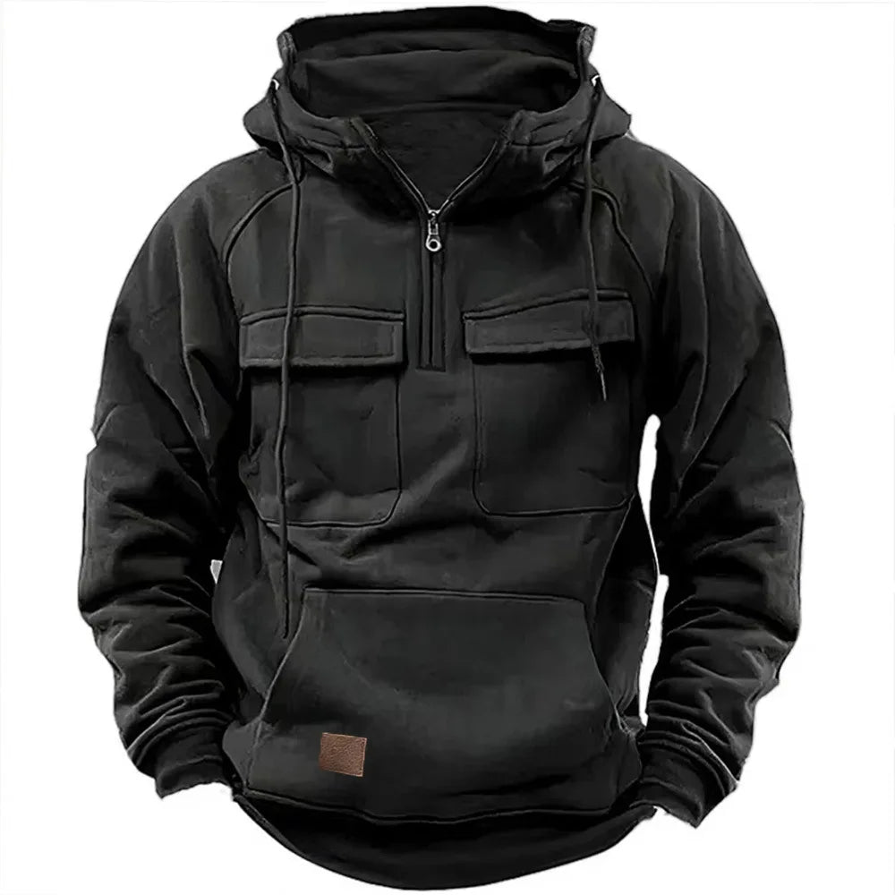 Men's half-zip hoodie with patch pocket