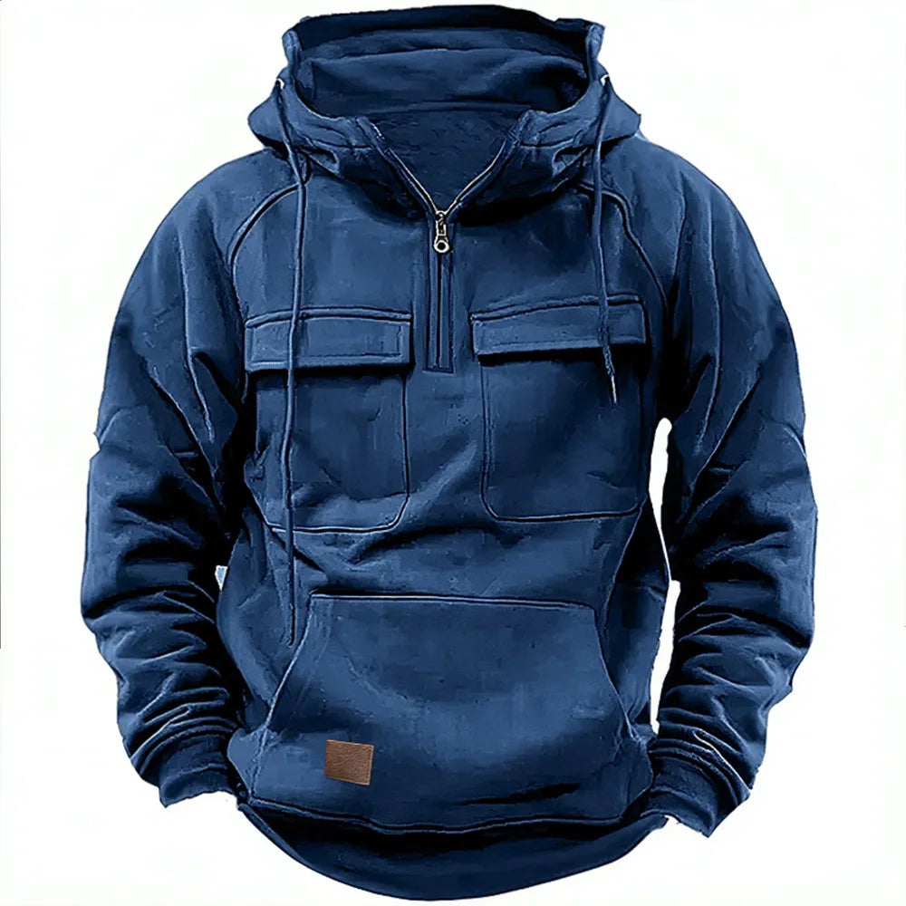 Men's half-zip hoodie with patch pocket