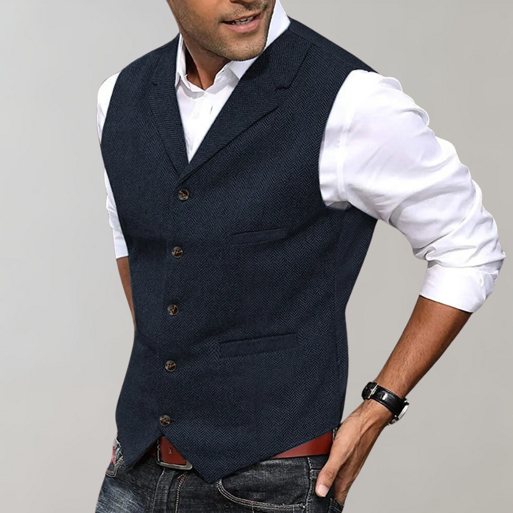Men's slim-fit herringbone vest in British style