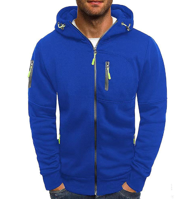 Men's casual hooded jacket with collar and arm zipper
