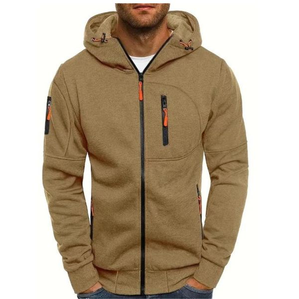 Men's casual hooded jacket with collar and arm zipper