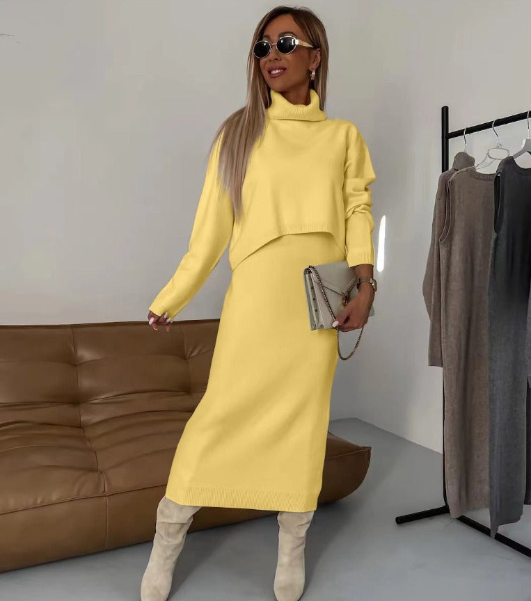 Two-Piece Set with Turtleneck Blouse & Midi Dress