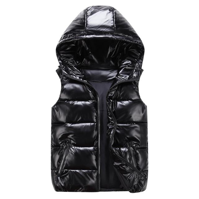 Men's Puffer Vest – Relaxed Fit – Quilted Hood – Glossy Wind-Resistant Insulated Layer