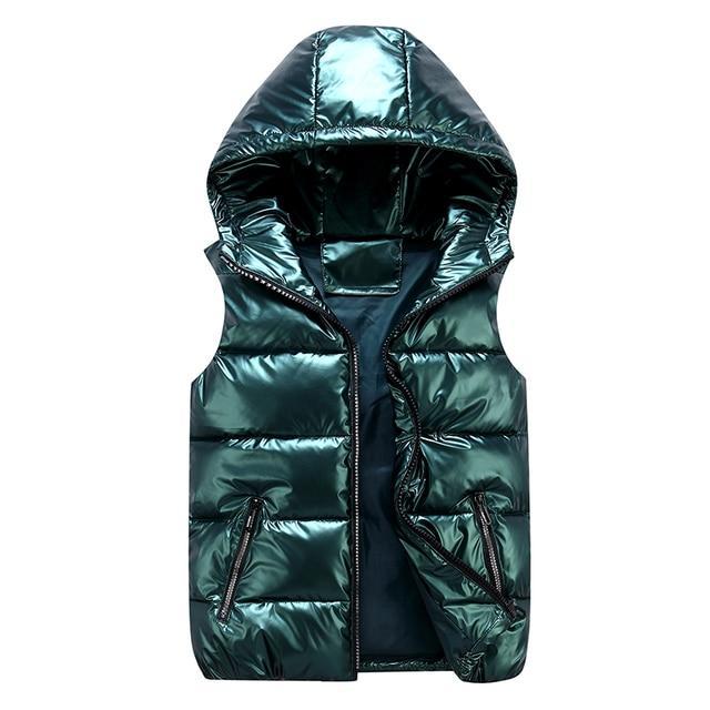 Men's Puffer Vest – Relaxed Fit – Quilted Hood – Glossy Wind-Resistant Insulated Layer
