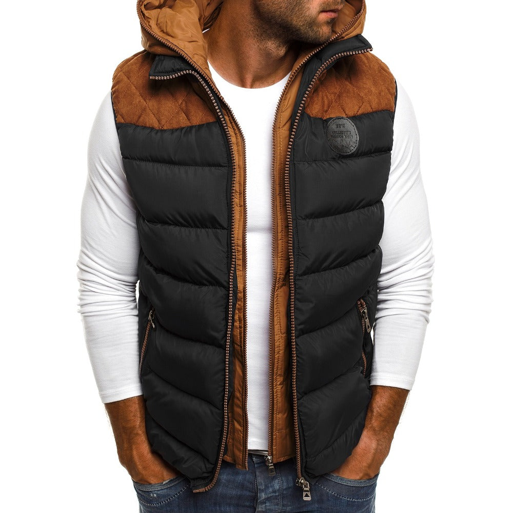 Men's spring zip-up hooded padded vest