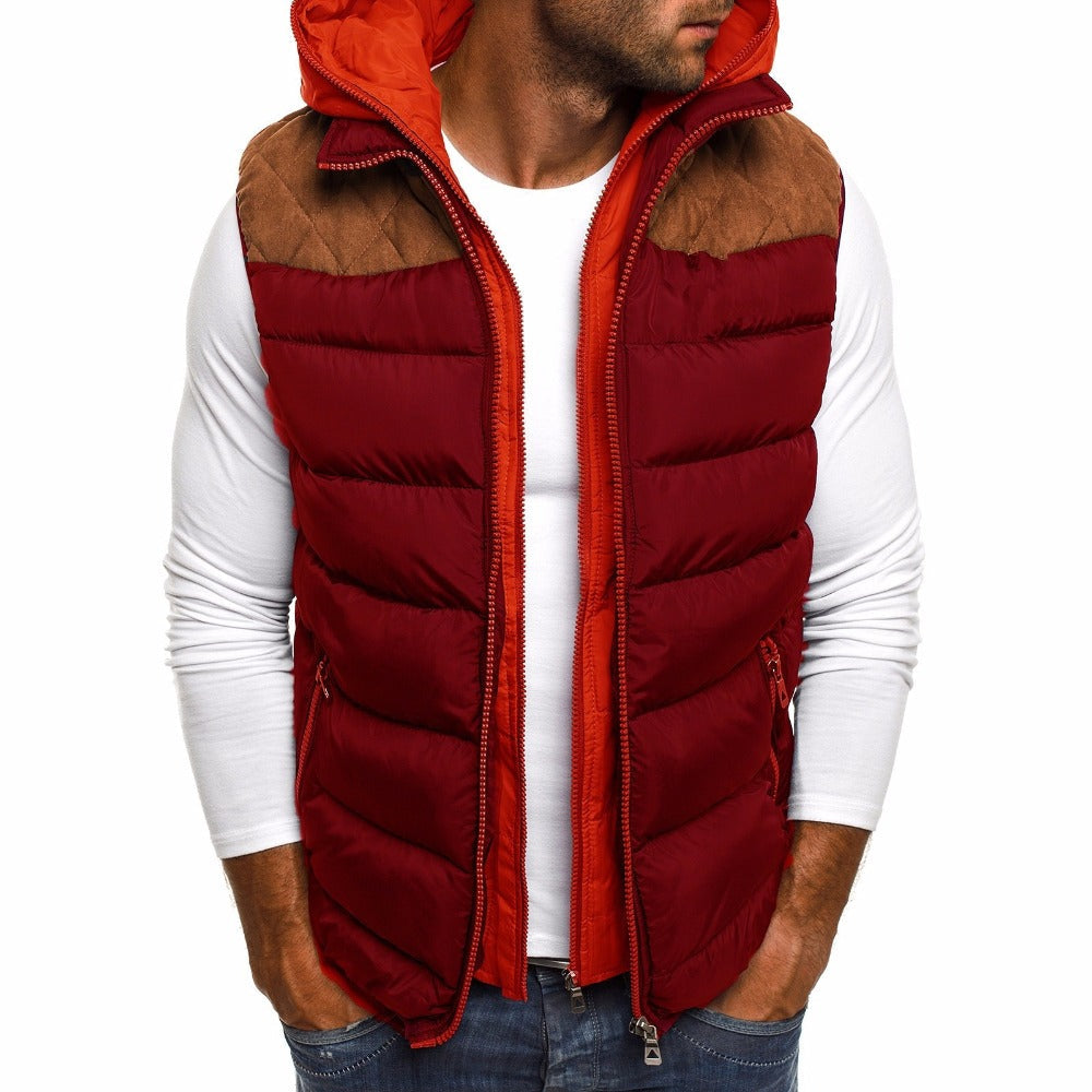 Men's spring zip-up hooded padded vest