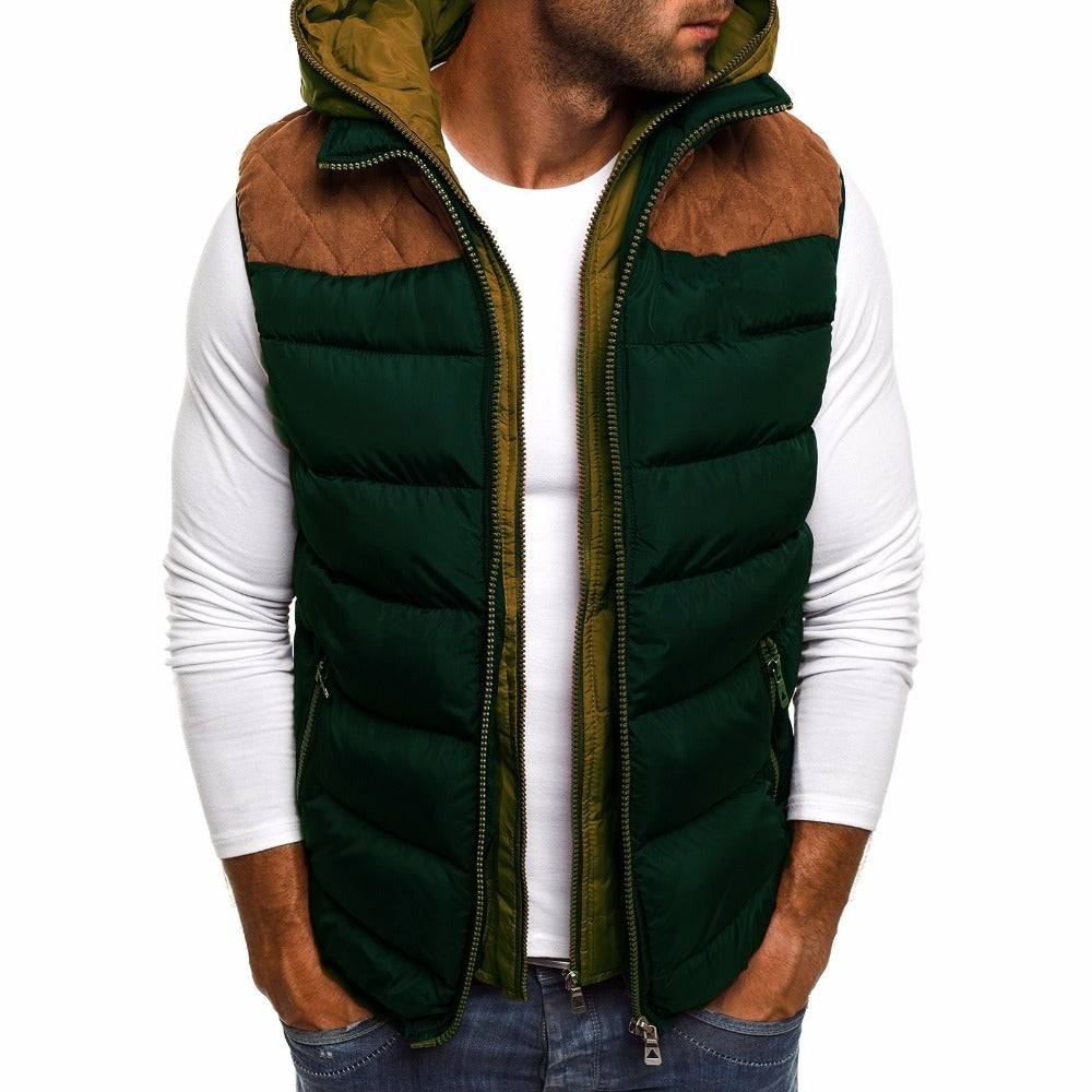 Men's spring zip-up hooded padded vest