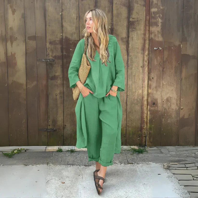 Cotton & Hemp V-Neck Set